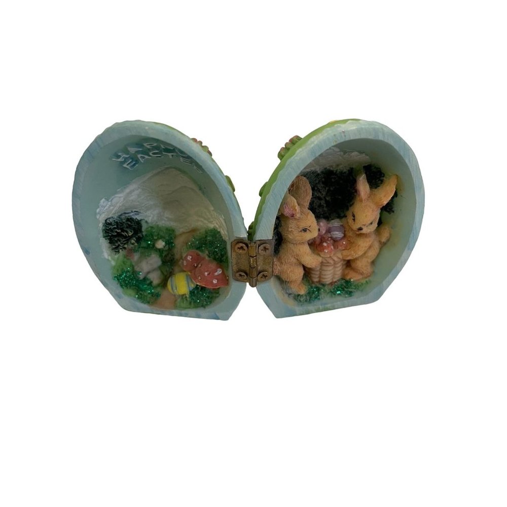 Vintage EASTER EGG Decor‎ Green Hinged Easter Bunny Village Figurine 2.5"